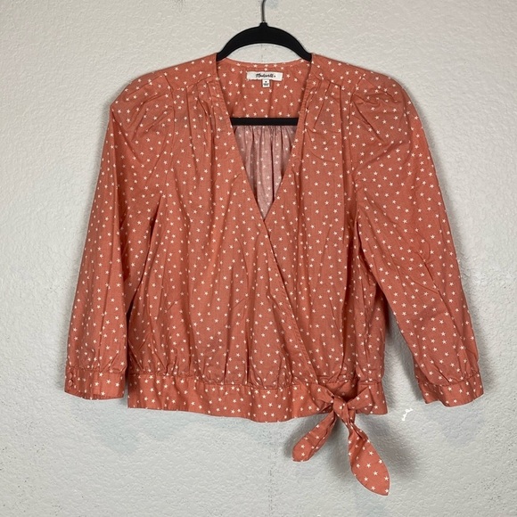 Madewell coral star print cross over blouse - Picture 2 of 5